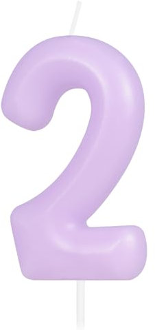 Hongplus Macaron - Candela a forma di numero 2, candele viola Happy Birthday per torte, 2 candele di compleanno, decorazioni per torte per ragazze e donne, pastello dolce, 2 decorazioni per feste di