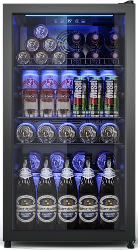 Tehanld - Frigorifero per bevande, mini frigo con porta in vetro, frigorifero per bevande, refrigeratore per birra per bevande al vino, ripiani regolabili e visualizzazione digitale della temperatura