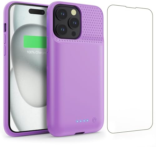 Feob Akkuhülle für iPhone 15 Pro (6,1), 7500mAh 15W Powerbank Hülle Zusatzakku Akku Case Akku Ladehülle Handyhülle Akku Battery Case Akku Hülle für iPhone 15 Pro (6,1) Charger Case-Violett