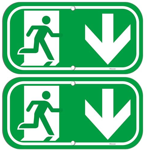 Notausgangsschild Pfeil Unten 30 x 15 cm Fluchtweg Schild, Metall Aluminium Rettungsweg Schild, Mit UV Schutz Warnzeichen, 2 Stück