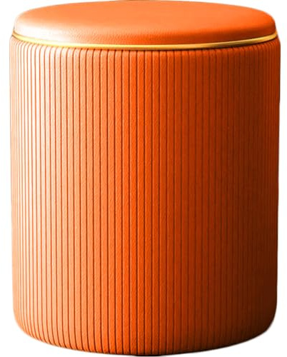 Shally Dogan Pouf Sgabello Contenitore con Rivestimento in Ecopelle Tramato, Poggiapiedi Sedia con Seduta Imbottita per Arredamento Interno, Cucina, Soggiorno, Salotto, Camera da Letto (Arancione)