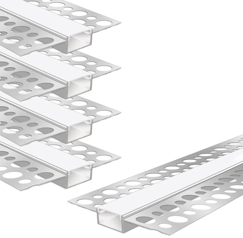 LEDLightsWorld Drywall Plaster-in LED Profile, 4 Pack 3.3ft/1M Aluminum LED Profile with Milky Diffuser for 16.5mm LED Strip, Trimless Plaster Aluminum Profile Channel for Ceiling and Wall