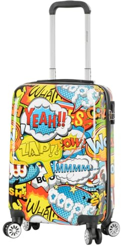 A1 FASHION GOODS Hartschalenkoffer mit TSA-Schloss, 4 Rollen, erweiterbares Gepäck, Onomatopoeia, Comic-Sounds-Druck, mehrfarbig, Small Cabin 20, Erweiterbares Hartschalengepäck mit Spinner-Rädern