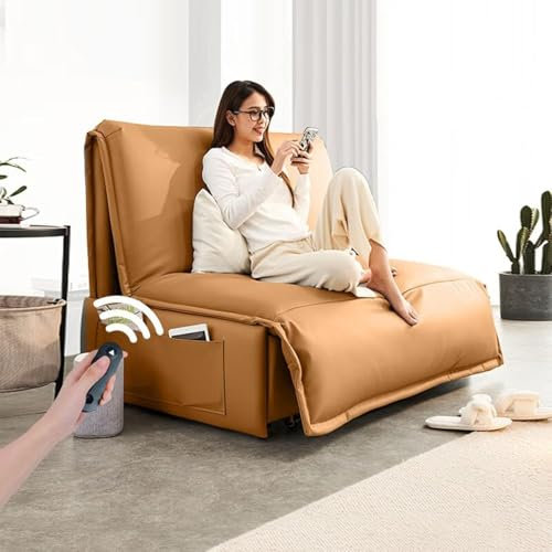 Elektrisches umwandelbares Schlafsofa, ausziehbares Einzelschlafsofa, Lounge-Sofa mit Verstellbarer Rückenlehne für den Innenbereich mit Fernbedienung, Bequeme Chaiselongue für Wohnzimmer od