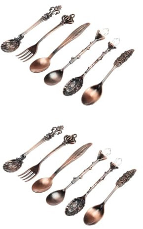 PRETYZOOM 12 Piezas Vajilla Antigua Cucharadita Real Cucharas De Estilo Real Tenedor De Fruta Tallada Cóctel Tenedores Cucharas Cuchara De Café Tallada De Frutas De Espresso