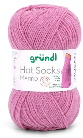 Gründl Hot Socks Merino, Sockenwolle mit Merinowolle, Strumpfwolle 4-fädig 50g / 200m, Sockengarn 4fädig uni einfarbig (29 altrosa)