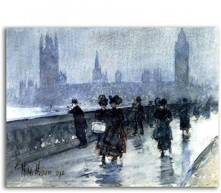 Childe Hasam, berühmte Wandkunst, Ölgemälde-Reproduktionen, „Westminster Bridge“, Impressionismus-Leinwanddruck, kunst-Wanddekoration für Wohnzimmer 40 x 52 cm, rahmenlos