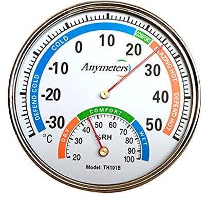 Termometro da parete senza fili per interni ed esterni, igrometro con alloggiamento in metallo, decorativo, nessuna batteria necessaria