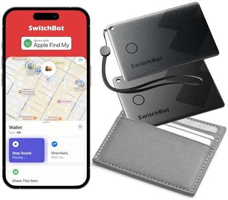 SwitchBot Wallet Finder Card 2Pack, Smart AirTag Card Works with Apple Find My(IOS Only), Item Locator, Bluetooth Tracker for Keys, Phones, Luggage, Items Finder Up to 3-Year Battery Life