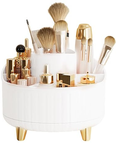 Mokylor Organizador de brochas de maquillaje, soporte giratorio de 360°, 6 ranuras, soporte para bolígrafos para escritorio, cuidado de la piel, vitrinas de cosméticos para pintalabios, peine y