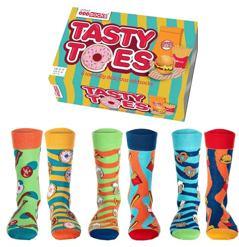 United Oddsocks Calzini da uomo – 6 pezzi, originali e colorati motivi di cibo Tasty Toes, TASTY, 39-46