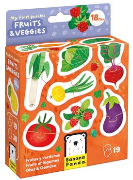 Banana Panda Fruits & Veggies First Puzzle for Toddlers – 19 Colourful 2-Piece Matching Puzzles | Educational Game for 18 Months+ | Develop Language, Observation & Fine Motor Skills