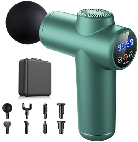 Bizcasa Massagepistole,Muskel Massagegerät mit 99 Geschwindigkeiten,8 Massageköpfen LCD Touchscreen 29900 U/min,Massage Gun mit USB C und Aufbewahrungsbox,für Massage Muskelentspannung (Grün)