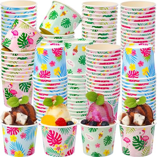 Ninehaoou 200 Stück Hawaiianische Eisbecher Flamingo Eisschalen Bulk Papier Einweg Tropische Dessert Leckerli Schalen Snack Becher für Sommer Geburtstag Hawaiian Flamingo Party Supplies Dekoration