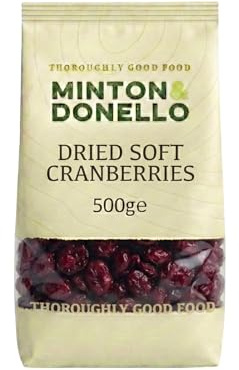 Minton & Donello Dried Soft Cranberries 500g Pack - Sweet & Juicy Dried Fruit for Baking, Breakfast, Trail Mix, Snacking & Desserts, High Fibre Pantry Ingredient, Suitable for Everyday Use