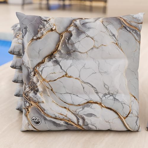 PETTI Artigiani Italiani - Lot de 6 Coussins de chaises de Cuisine, Effet marbre Gris Clair, 40 x 40 cm, Housses de chaises carrées pour Salle à Manger en Microfibre avec Impression numérique et