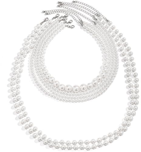 Perlenkette Damen 6 Reihig Mehrschichtige Vintage Halskette Schmuck Perlen Halskette Frau,choker Kette Damen Perlen Kette für Männer Und Frauen