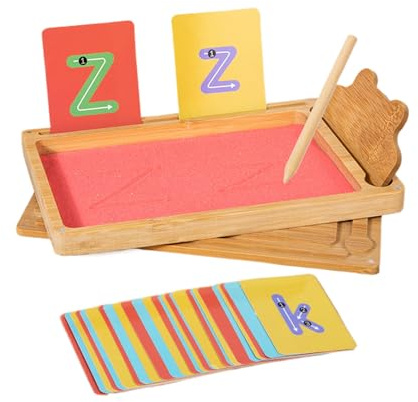 Lettera di sabbia Tracciano vassoio, vassoio di sabbia in legno,Alphabet per bambini Tracciano i vassoi di sabbia | Gioco di ortografia sensoriale, attività di formazione di lettere, giocattolo motori