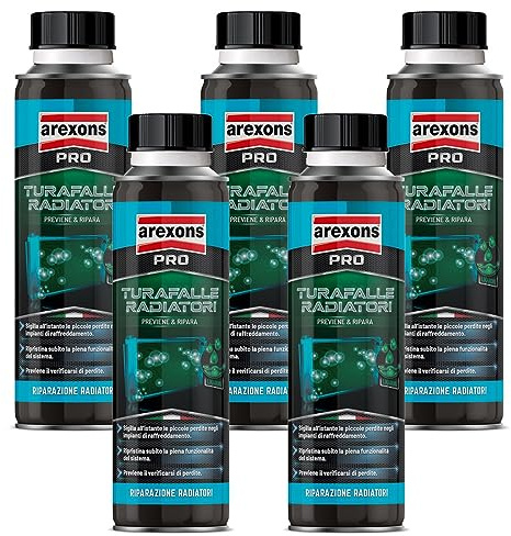 Generico TURAFALLE Liquido per RADIATORI Auto Turafalle radiatore Sigilla perdite radiatore, turafalle per radiatori, Azione preventiva, Glitech Anti corrosione, Monodose, Kit Promo 5 Pezzi X 300 ML