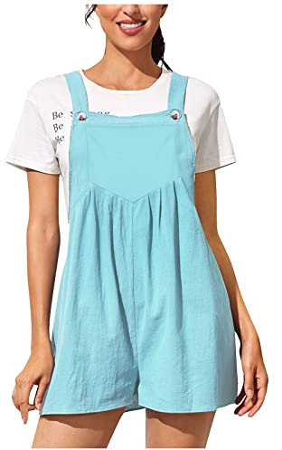 Generisch Jumpsuit Latzhose Damen schwarz Hosenanzug schwarz Glitzer Overall Baby Einteiler elegant kurz Arbeitslatzhose kurzgröße Overall 7/8 länge (Light Blue, M)