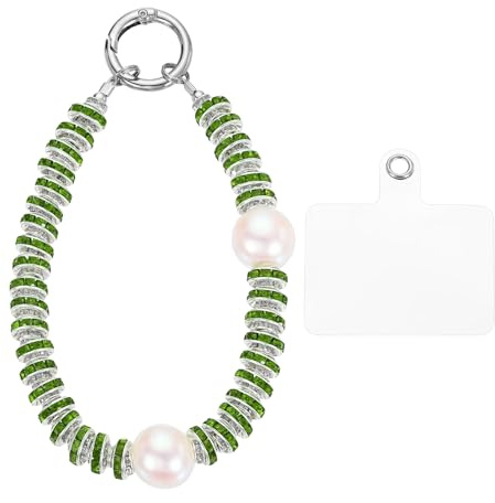 sourcing map Beaded Phone Wrist Strap, Phone Charm with Tether Tab, Anti-loss Hands-Free Rhinestones Pearl Cellphone Chain Wristlet for Women Girls