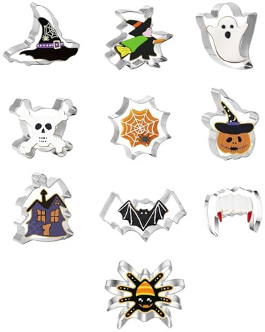 MOPZIJA Set di 10 Halloween Formine per Biscotti Acciaio Inox Stampi Biscotti DIY Decorazioni Dolci,formine per biscotti,stampini halloween,stampi biscotti halloween,halloween cookie cutters