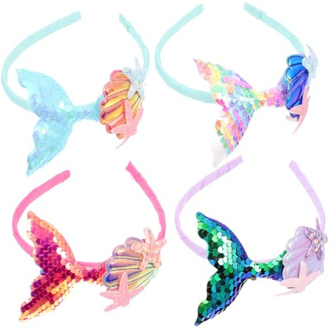 MOTHNUR 4 Stück Teiliges Pailletten Meerjungfrau Haarreif Haarbänder Kostüm Cosplay Haarschmuck für Mädchengesichter Party Zubehör in Rosa Grün und Blau
