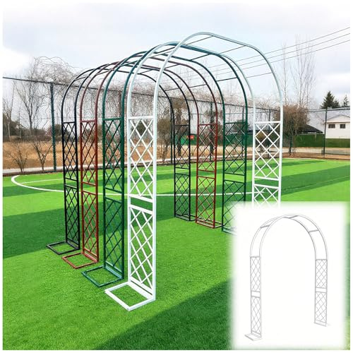 Enrejado de arco de jardín de metal para plantas trepadoras, cenador al aire libre para decoración de bodas, pérgola de 180-350 cm con base, elegante acento blanco para patio y patio