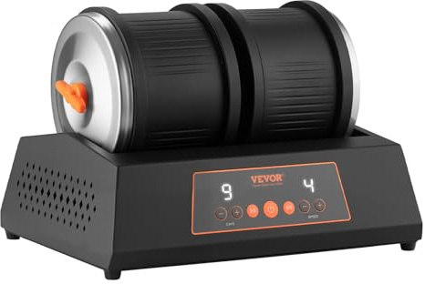 VEVOR Pulidora Eléctrica de Piedra, Carga de 3,63 kg, Doble Tambor, 4 Niveles de Velocidad, Temporizador de Pulido de 9 Días, Panel de Control Intuitivo y Adaptador, Negro, 310 x 230 x 220 mm
