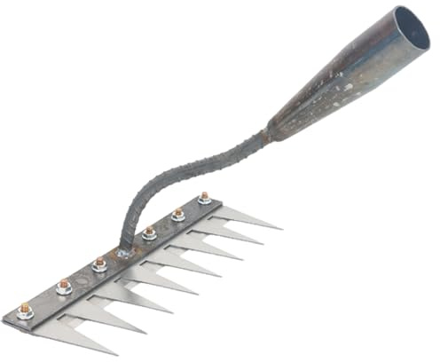 Rastrillo de Malas Hierbas, rastrillo de jardín Resistente con Dientes de Acero al Carbono, Extractor de Malas Hierbas Multiusos para Patio Trasero, Granja, plantación de césped y