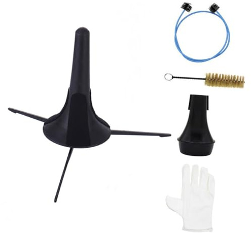 Toyvian Set di Pulizia per Tromba 5 Pezzi Supporto Pieghevole Spazzole Multiuso e Sordina Silenziatore per Manutenzione Strumenti a Fiato
