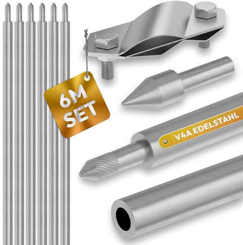 LAINFELD Tiefenerder 6 Meter Komplettset | Ø20mm V4A Edelstahl | Erdungsspieß Erdung Kreuzerder Staberder 6m Erdnagel Erder Tieferder Erdspieß