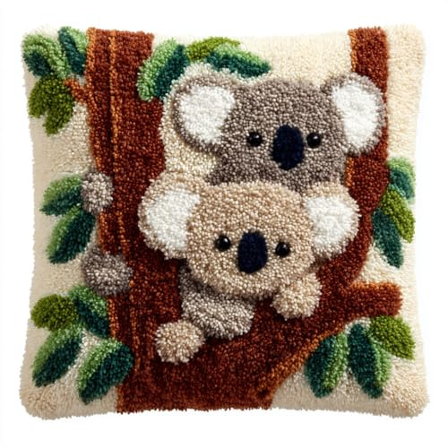 Kit de Coussin avec Crochet à Loquet Koala animal Kit Coussin au Point Noué, 43×43CM création de Tapis et Canvas, Kits Tapis Point Noué
