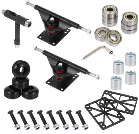 Mikinona Set Completo di Ponti per Skateboard Doppia Coda in Alluminio Nero Kit Accessori Cuscinetti e Ruote PU per Skateboard e Longboard Compatibile e Facile da Montare per Sport