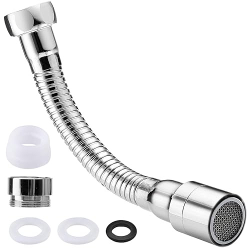 XIAOGUA Wasserhahn Verlängerung Faucet Extender Wasserhahnverlängerung 20cm Edelstahl Verlängerung Wasserhahn 360° Verstellbarer mit Innen Aussengewinde Adapter Dichtungen Geeignet für Wasserhähne