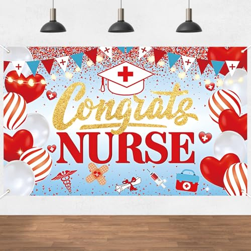 Toile de fond pour remise de diplôme d'infirmière, bannière de félicitations pour infirmière 2026, fournitures de fête, décoration de fête de diplômé pour école de médecine, accessoires de photomaton