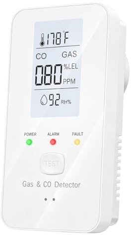 QUNZIDRESS Detector de Gas y monóxido de Carbono 4 en 1 con Pantalla LED a Color para hogar, Cocina, hoteles, RV, Viajes (EU Negro)