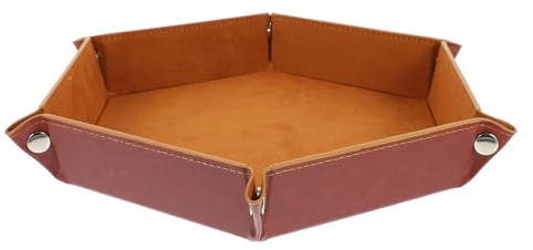 JEWEDECO Bandeja Plegable Hexagonal de Cuero PU para Joyas | Organizador de Escritorio Marrón, para Pequeños Objetos en Casa u Hoteles, Fácil de Limpiar y Almacenamiento Ordenado