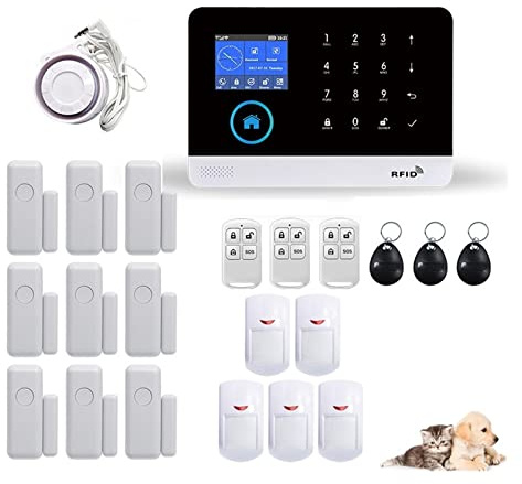 Sistema di Allarme, TUYA Wireless GSM di allarme sicurezza domestica con rilevatore movimento PIR a prova animali domestici compatibile(K)