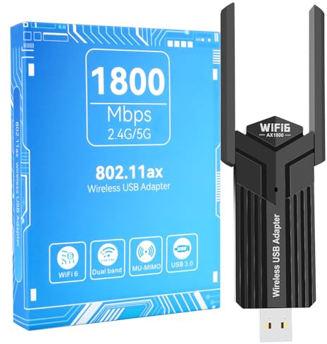Clé WiFi pour PC WiFi 6 1800 Mbps, Clé USB WiFi AX1800 Dual Band, Adaptateur USB WiFi 3.0 Haute Vitesse, Dongle WiFi Magnétique Carte WiFi PC Windows 11/10