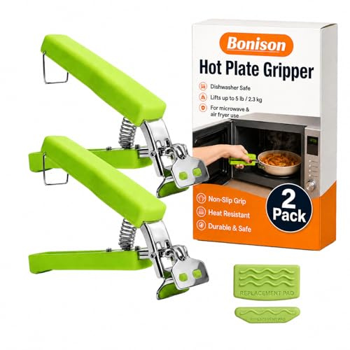 2 Pack Hot Plate Gripper, Anti Scald Bowl Holder Clip with Silicone Pads, Stainless Steel Plate Gripper Tongs for Microwave Air Fryer Oven Steamer Hot Bowls Dishes and Trays