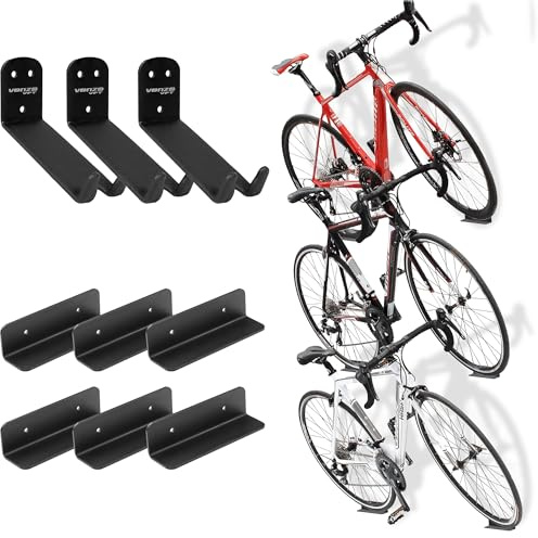 Venzo Bike Bicycle Cycling Pedal Wall Mount Indoor Storage Hanger Stand - Hook Rack Holder - with Tire Brackets - Great for Garage and Shed (3)