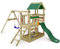 WICKEY Aire de Jeux TurboFlyer portique en Bois avec balançoire et Toboggan Vert, Tour d'escalade pour Enfants avec bac à Sable, échelle et Accessoires de Jeu pour Le Jardin.