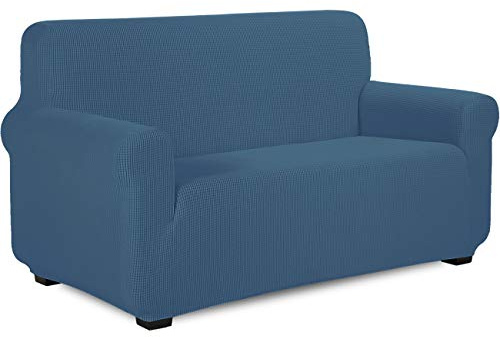 TIANSHU Funda Elástica para Sofá, Funda Sofa 2 Plaza, Ajustables Fundas Sofa Elasticas, Proteger el sofá, Funda de Sofá con Reposabrazos Antideslizante Antimanchas Lavable (Azul Vaquero)
