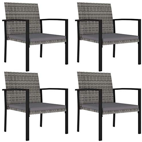 vidaXL 4X Chaises de Salle à Manger de Jardin Fauteuils d'Extérieur Chaises à Dîner Siège d'Extérieur Patio Terrasse Résine Tressée Gris
