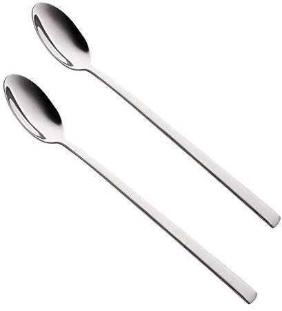 2 x Long Handled Teaspoons Spoons Latte Coffee18/10 Polished Stainless Steel Set of Tea Spoon Cutlery for Ice Cream Sundae Handle