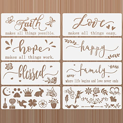 OOTSR 8 Stück Inspirierende Worte Schablonen Set, Kunststoff Zeichnungs Schablone, Wiederverwendbar zum Malen auf Holz Scrapbooking Böden Wand Kunst Dekorationen
