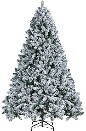 Yaheetech 7.5ft Christmas Tree Snow Flocked Artificial Tree Holiday Decorative with Foldable Stand 1284 Tips