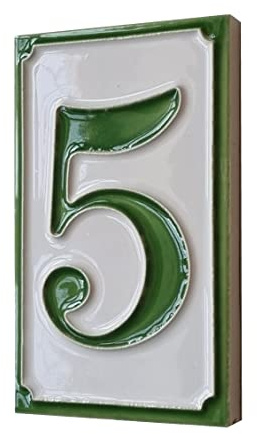House Numbers Hand-painted Italian Ceramic Numbers Tiles Simple Green Design, Tile Size: 11cm x 7cm (Green Number 5)