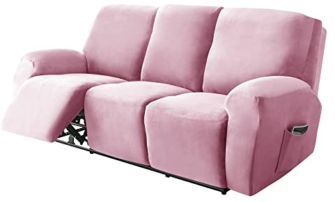 Highdi Stretchhusse für Relaxsessel Komplett Sesselschoner, Stretch Relaxsessel Bezüge - Einfarbig Samt Elastisch Sesselbezug für Fernsehsessel Liege Sessel (Rosa,3 Sitzer)